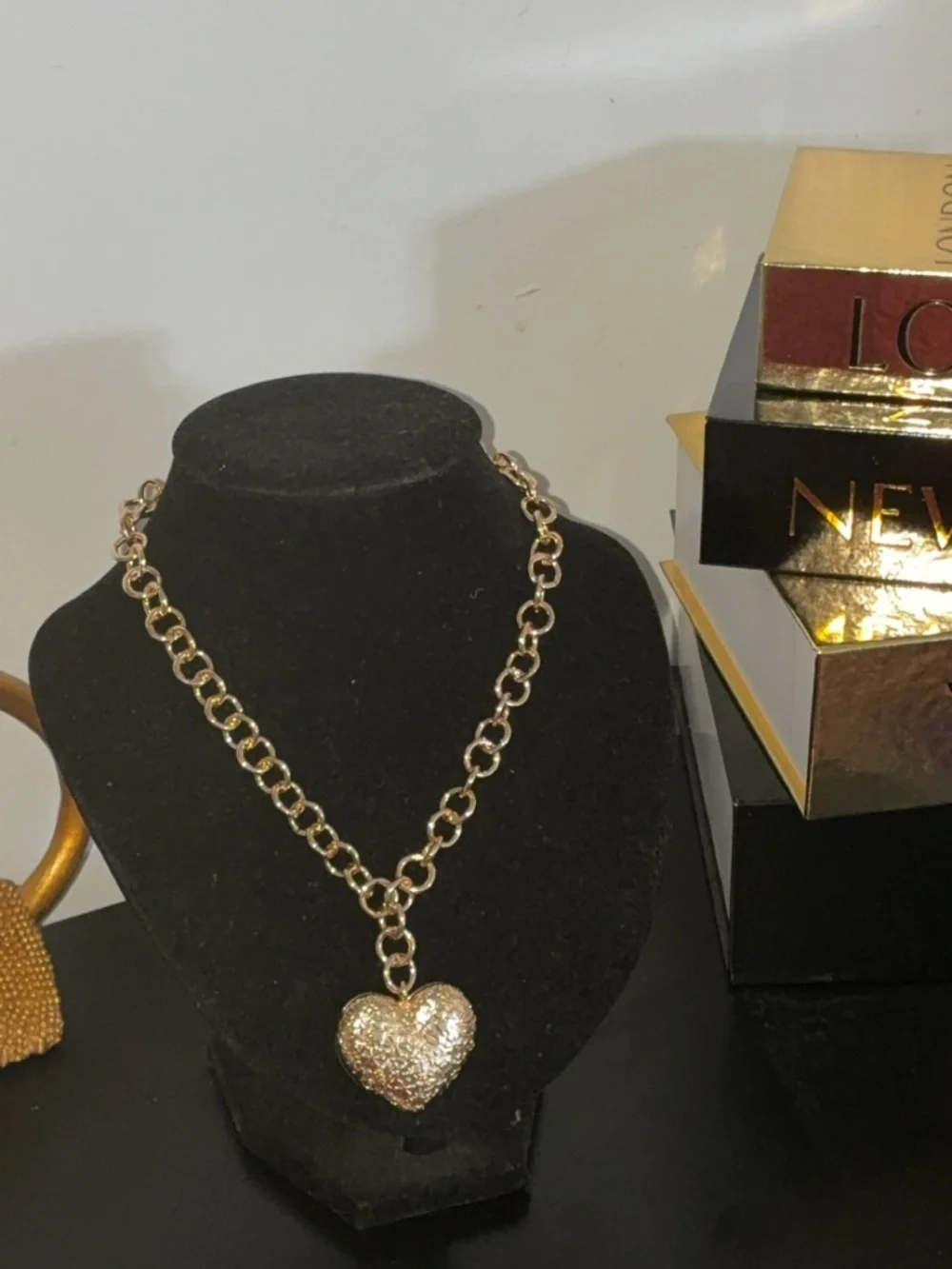 Gold Heart Pendant Chain Necklace Statement Link Stainless Steel Women’s Jewelry